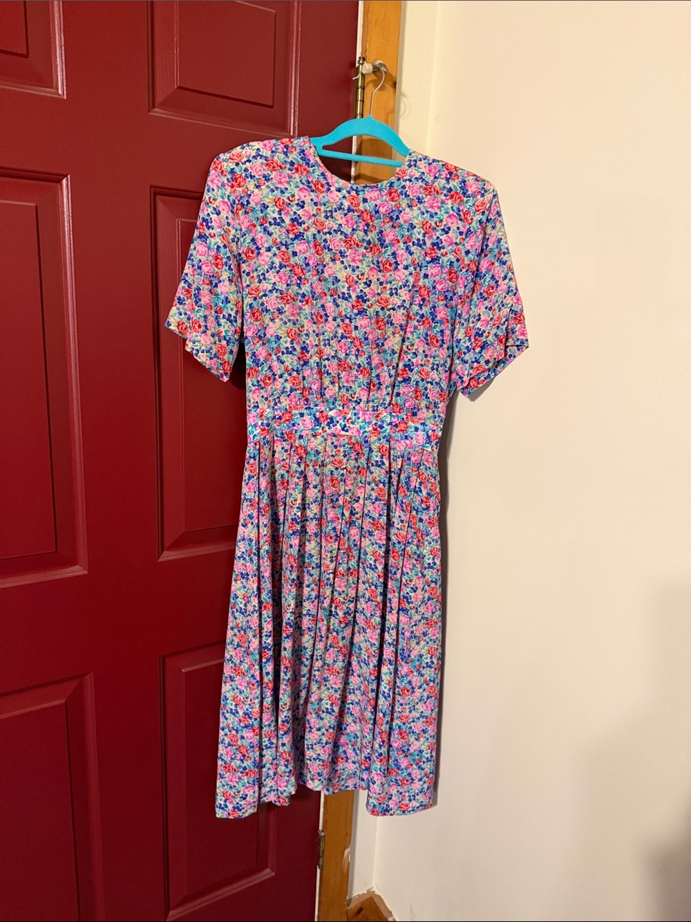 Floral Midi Dress in Pink and Blue